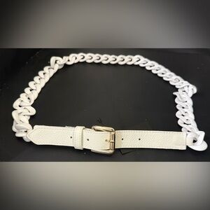 Martina Mori Women’s White Leather & Plastic Chain Belt W/Gold Tone Buckle NWT